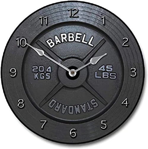 Barbell Design Black Rustic Wooden Clock Vintage Decor