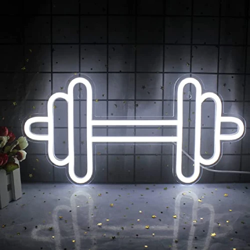 Barbell Dumbbell Neon signs White