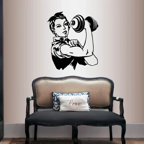 Home Decor Art Sticker Retro Woman Girl Lifting Weights