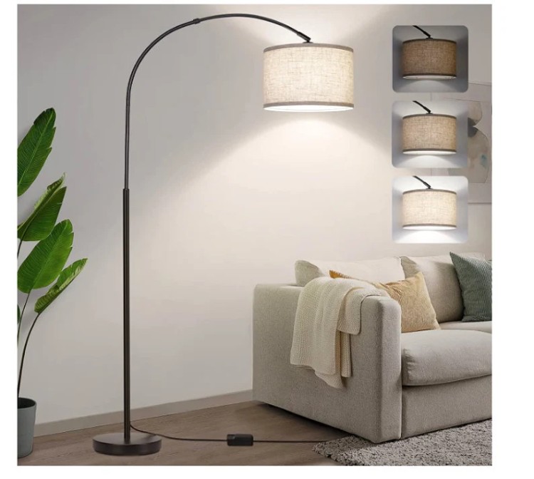 Floor Lamp, Arc Floor Lamp with Dimmer, Black Standing Lamp with Adjustable Hanging Shade Room Decoration Light