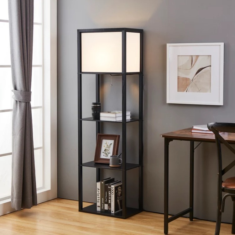 63" Floor Lamp with Shelves, Unique Standing Lamp with Display Shelves