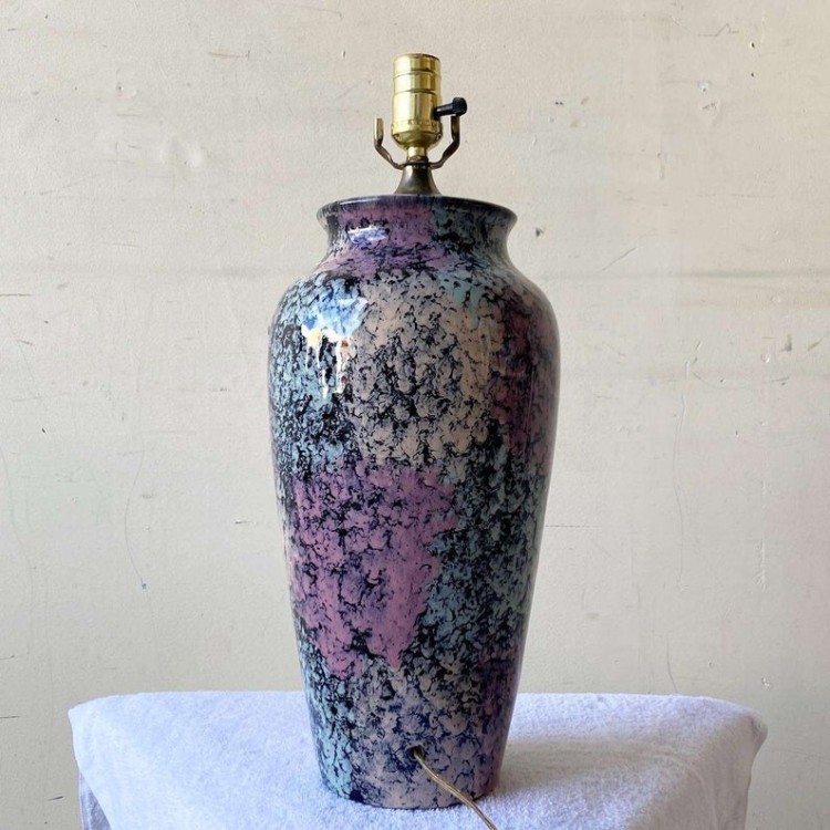 Postmodern Pink, Blue and Black Sponged Ceramic Table Lamp